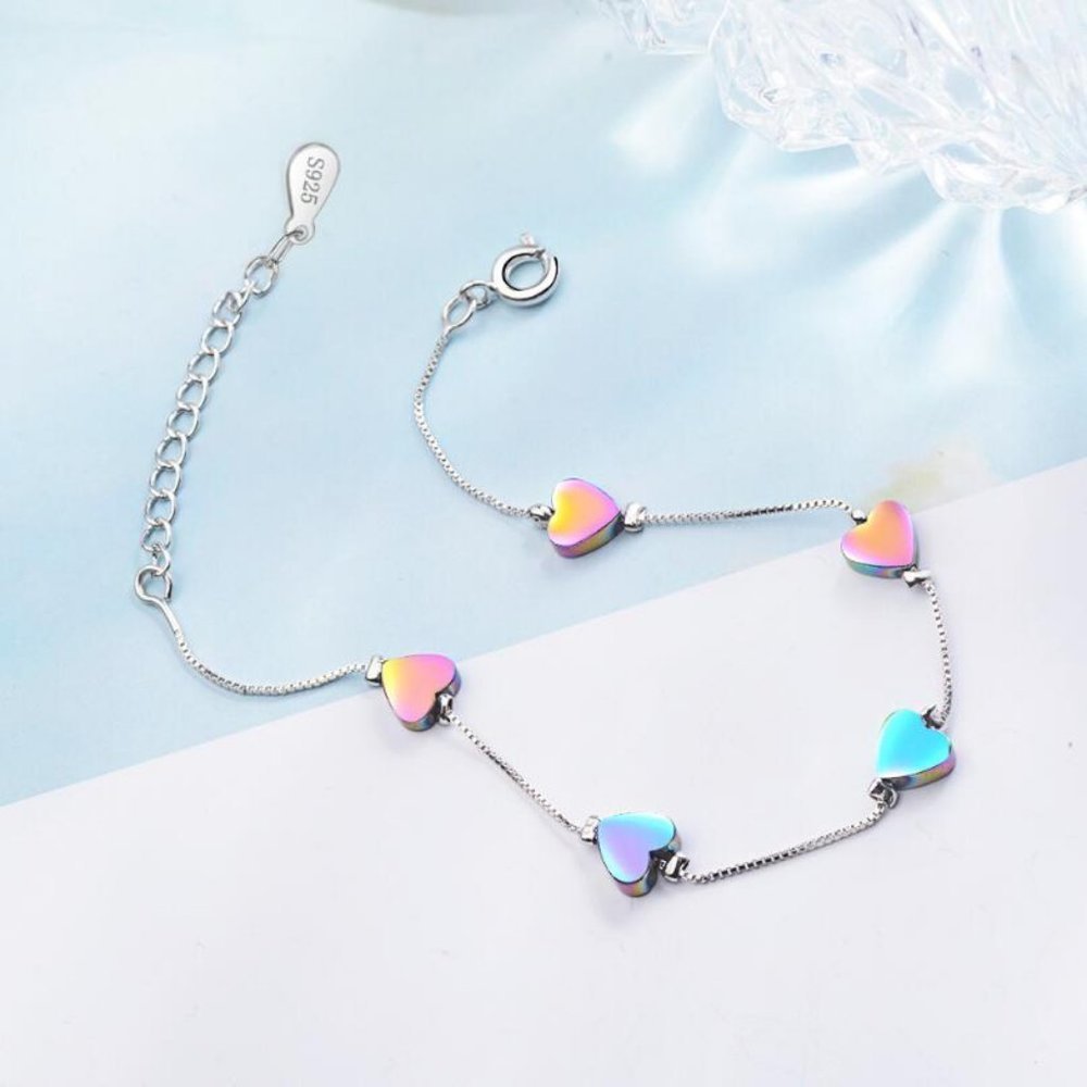 NEW 925 Sterling Silver Gradient Heart Bracelet